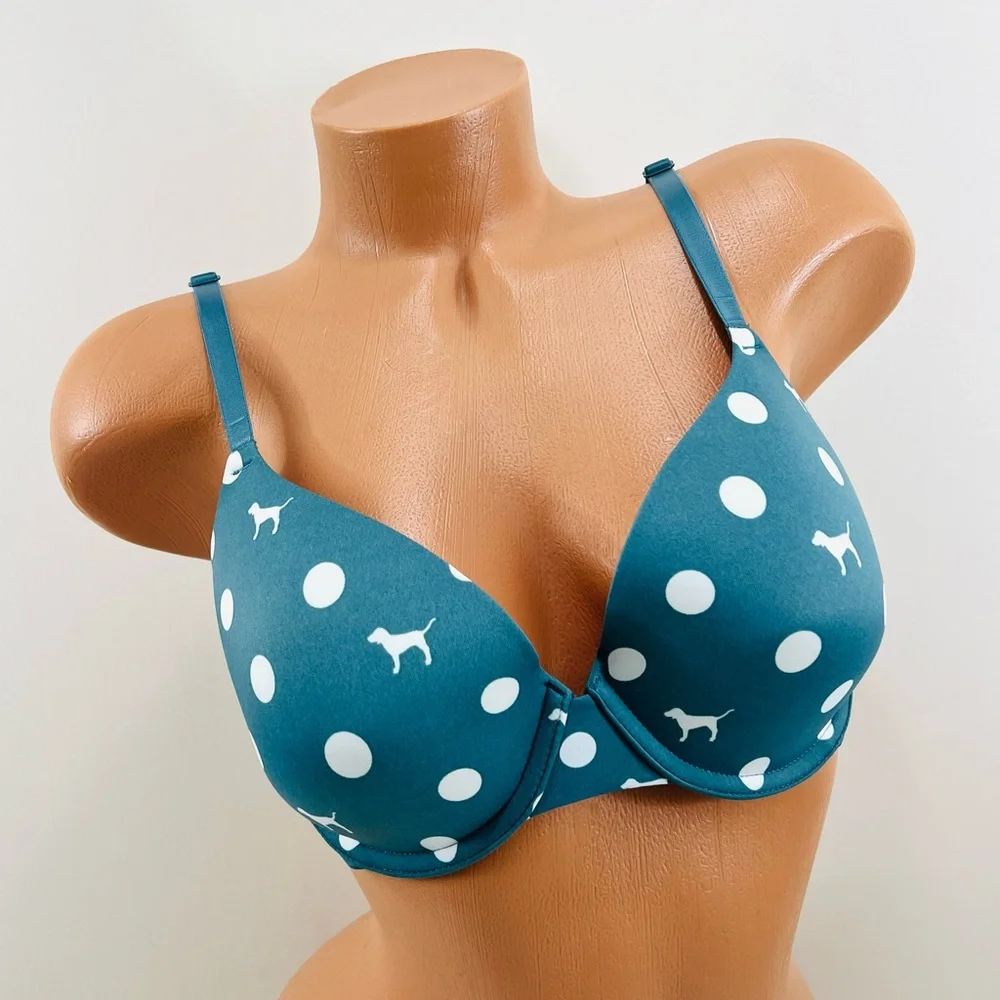 36C VS PINK Wear Everywhere Push Up Bra Polka Dots Dog Pups - Picture 1 of 9